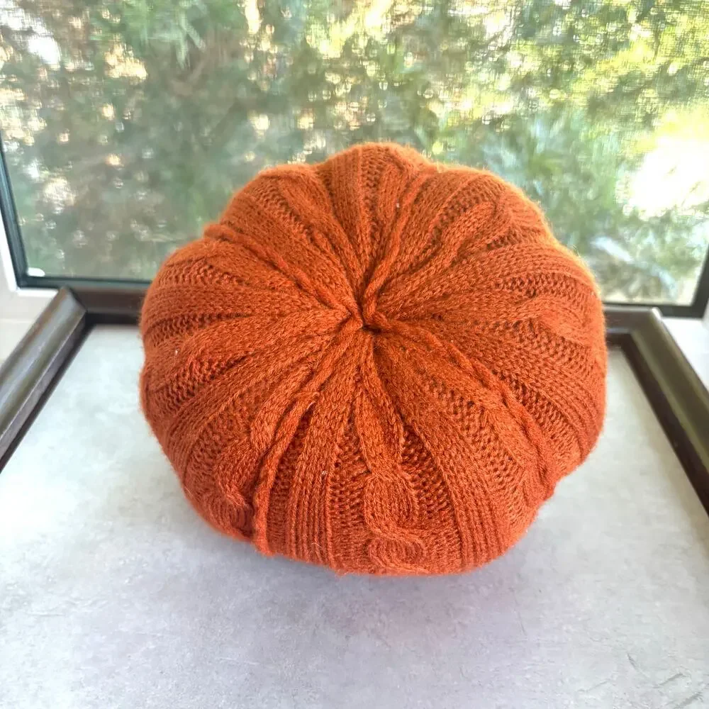 Vintage Knit Pumpkin Orange Fall Decor 6 Inch Plush Thanksgiving